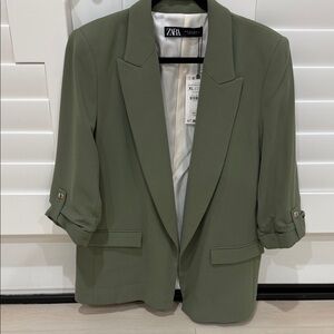 ZARA Olive Blazer with Rolled Sleeves